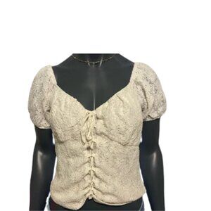 Buffalo David Bitton Cream Lace Ruched Blouse Size M | Coquette Style